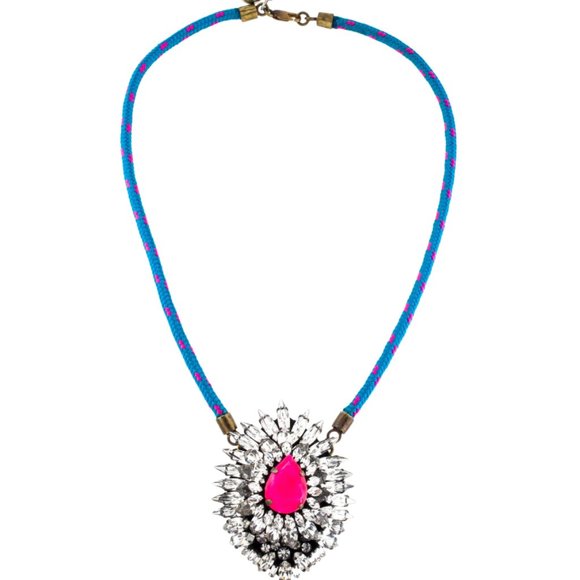 Shourouk Neon Pink and Blue Crystal and Cord Pendant Necklace - Picture 1 of 7